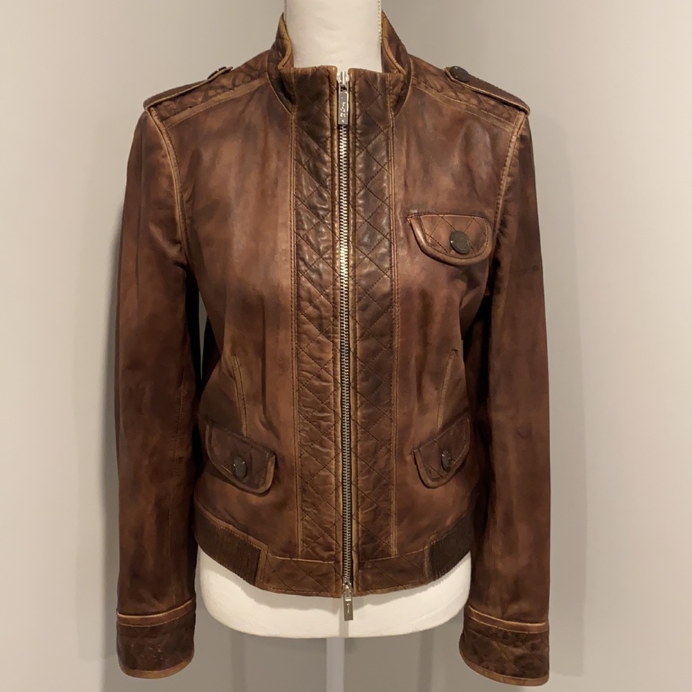 Tory Burch Distressed Brown Leather Jacket